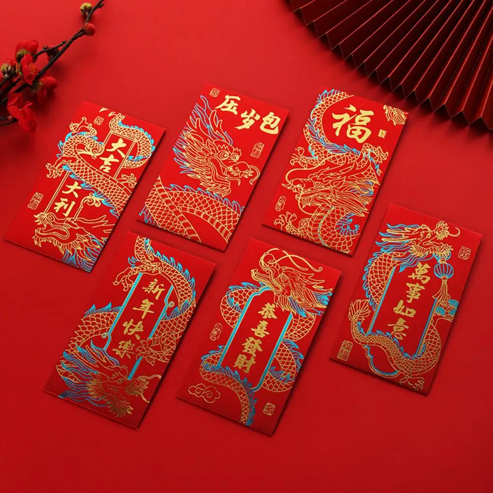 

Конверты для китайского Нового года, 6 шт., конверты в традиционном китайском стиле для Лунного Нового года, весеннего фестиваля, свадьбы на удачу