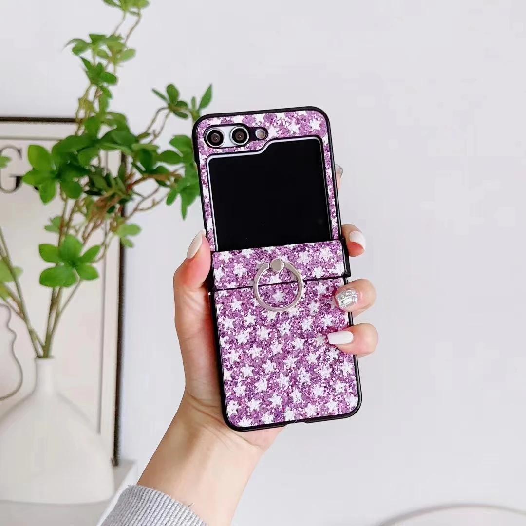 Per Samsung Galaxy Z Flip 3 4 5 5G Cute Star Glitter Ring Holder Cover Per Telefono