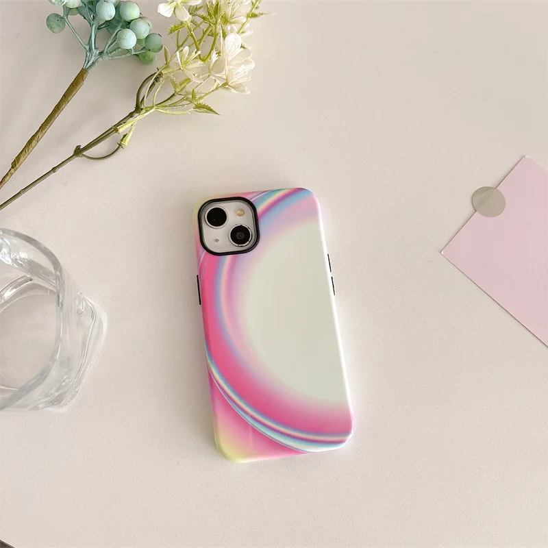 colored light Phone Case Two-In-One Film Protective Shell For iPhone 15 14 13 12 11 Pro Max Plus Mini