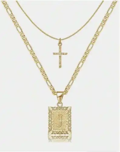 Letter Necklace Layered Initial Cross Necklace, Layering Square Letter Pendant Figaro Chain Cross Choker  for Women Girls
﻿ - Image 10