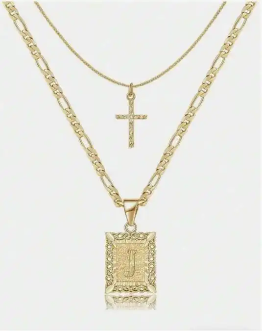 Letter Necklace Layered Initial Cross Necklace, Layering Square Letter Pendant Figaro Chain Cross Choker  for Women Girls
﻿ - Image 10