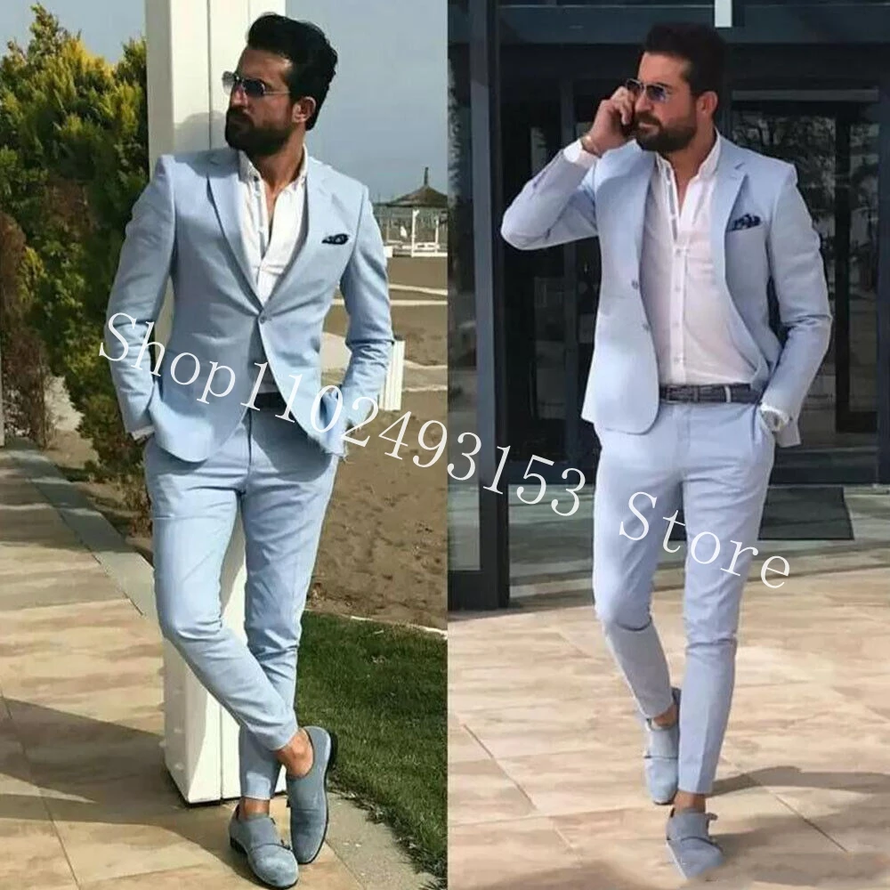 Casual Mens 2 Piece Suits Jacket Notched Lapel Two Buttons Groom Bestman Wedding Tuxedos Blazer Pants Costume Homme Mariage