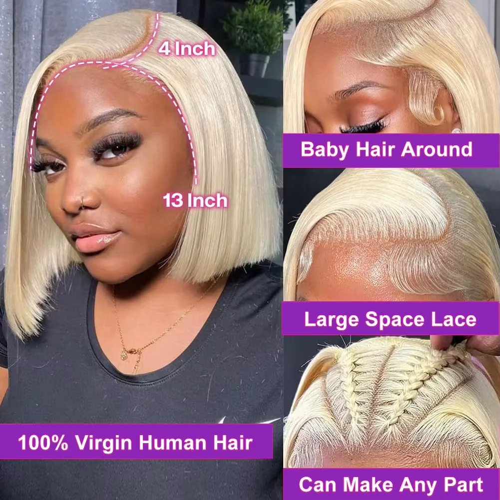 14 16 Inch 200 Density Straight Lace Front Human Hair wig Short Transparent 13x4 Bob Lace Frontal Wigs 613 Honey Blonde Remy