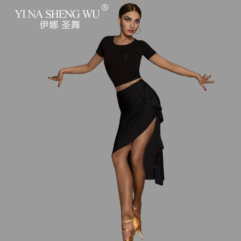 New Latin Dance Halfbody Skirt for Women Adult National Standard Dance Clothing Ruffle Edge Latin Training Top Skirt dance skirt