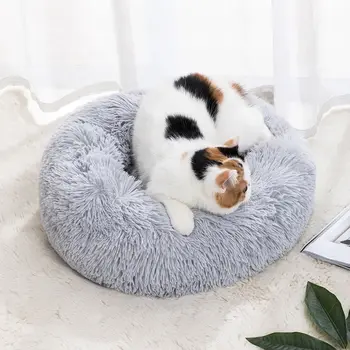 고양이 둥지 라운드 부드러운 얽히고 설킨 매트 실내 개 고양이 침대 애완 동물 용품 이동식 기계 세탁기 작은 애완 동물을위한 베개 침대