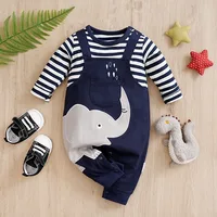 Baby Boys Girls Unisex Newborn Onesies Romper 0-18 Months Toddler Clothing Infant Long Sleeve Striped elephant cotton Jumpsuit 1