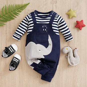 Baby Boys Girls Unisex Newborn Onesies Romper 0-18 Months Toddler Clothing Infant Long Sleeve Striped elephant cotton Jumpsuit 1