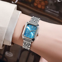 Elegant Women's Square Quartz Watch - Fashionable Alloy Ladies Timepiece (Silver Blue)