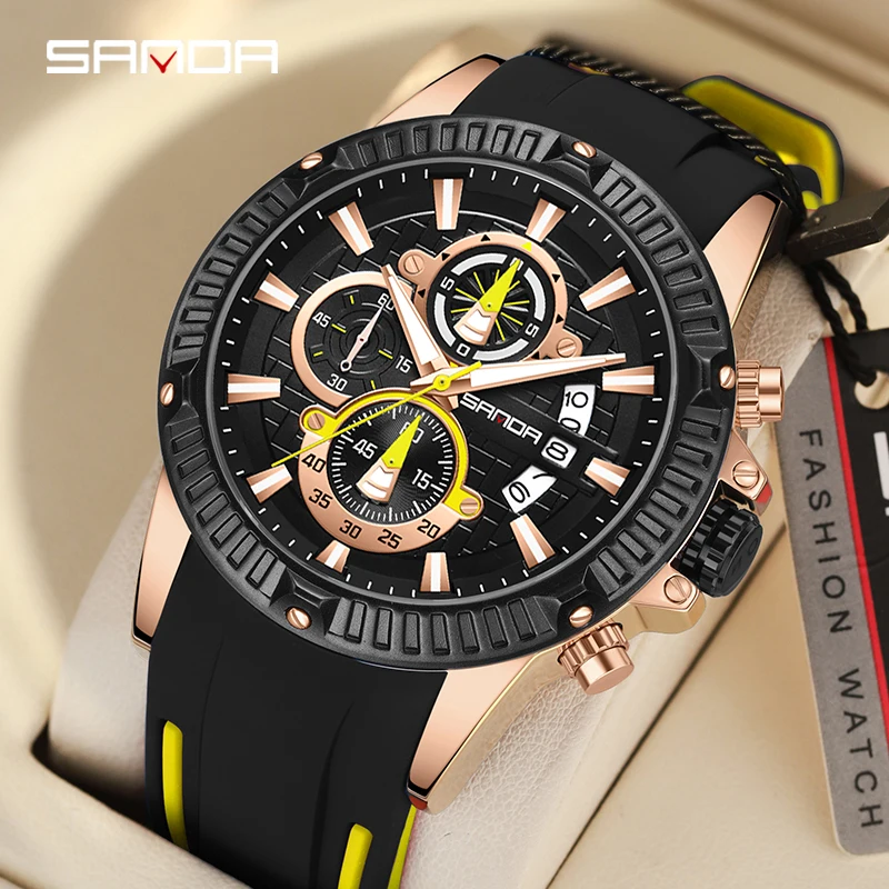 

2024 Three Eyes Six Needles Men's Wrist Watches Silicone Strap Waterproof 5511 Multifunctional Sports Quartz Watches For Men's