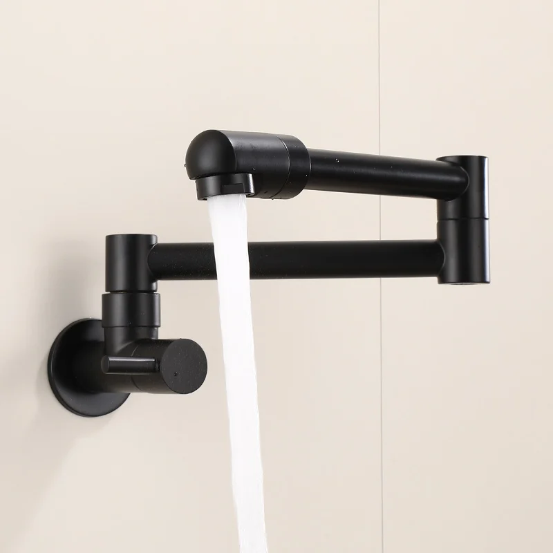 Black Wall Mounted Faucet Single Cold Water Tap 360 Rotating Spout Washing Faucet Folding Neck Bathroom Kitchen Tap 1