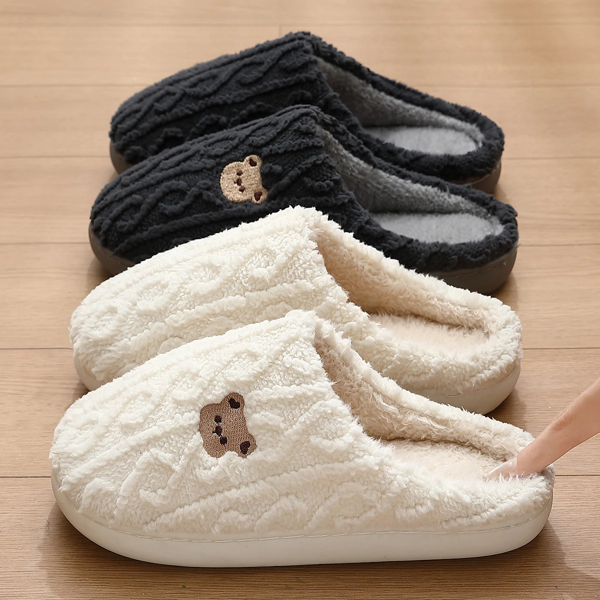 QYCKABY Women's Lovely Simplicity Fur Slippers Unisex Home Comfortable Plush Lined Slip On Shoes, Mens Warm Autumn Winter Slides 4