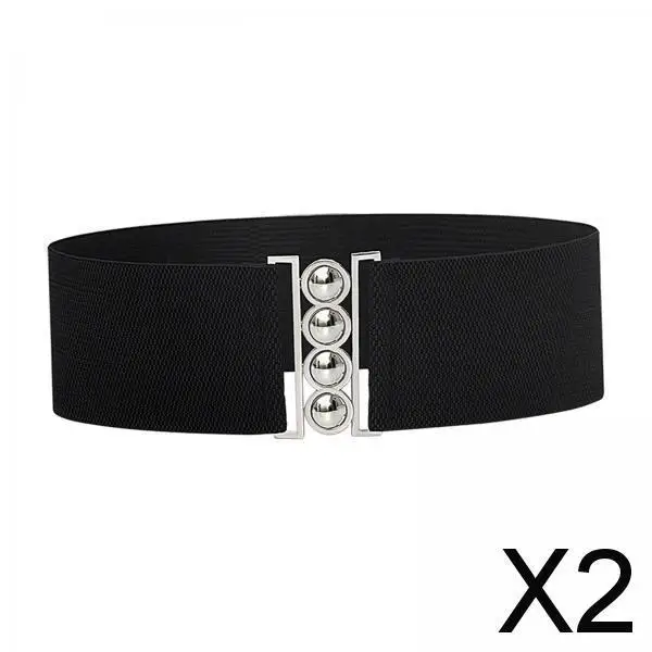

2x Wide Elastic Belt Waistband Decorative Belt Elegant Girdle with Buckle Corset Stretch Waist Belt Dress Belt for Women Ladies