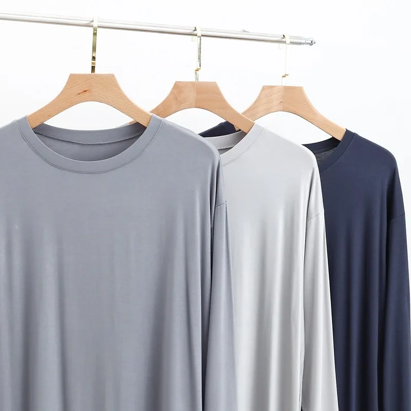 Modales Herren-Nachthemd mit langen Ärmeln, Nachthemd, dünn, locker, Übergröße, mittelgroß, Pyjama, lässig, Heimkleidung, Herren-Robe, Schlafkleid – Detail 5