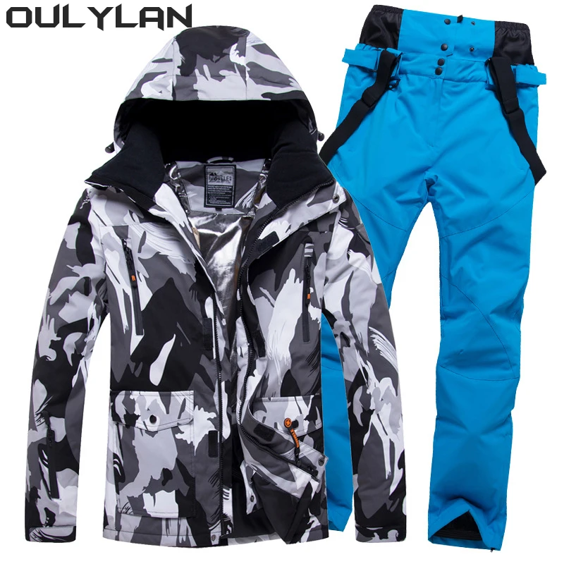 

Oulylan Ski Suit Men Winter Snowsuit Warm Waterproof Outdoor Sports Ski Jackets and Pants Set Skiing Snowboarding Suit