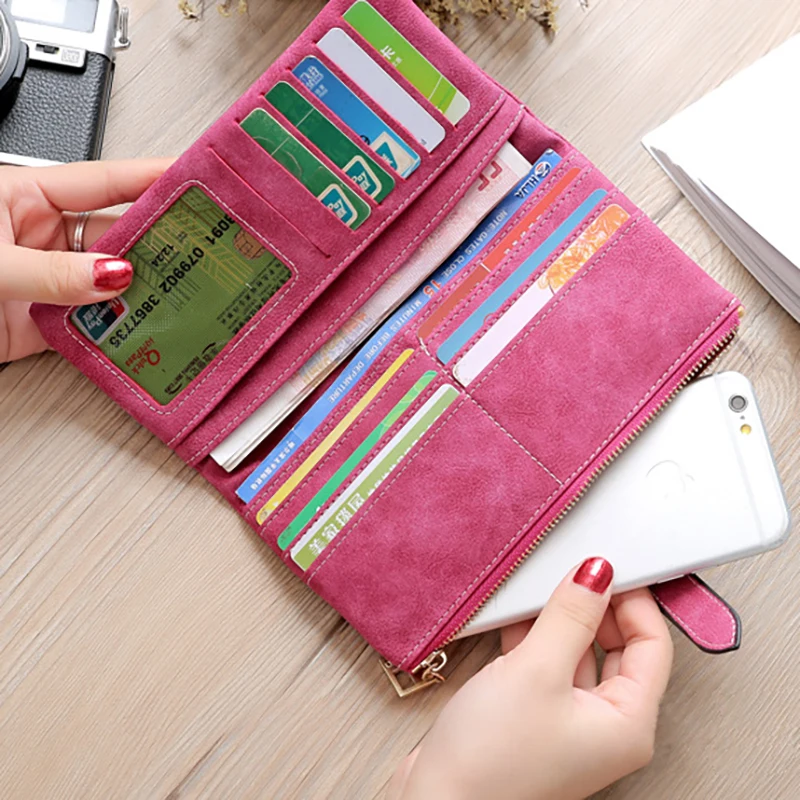 Women Wallet Coin Purse PU Two Fold Zipper Mobile Phone Design Card Holder