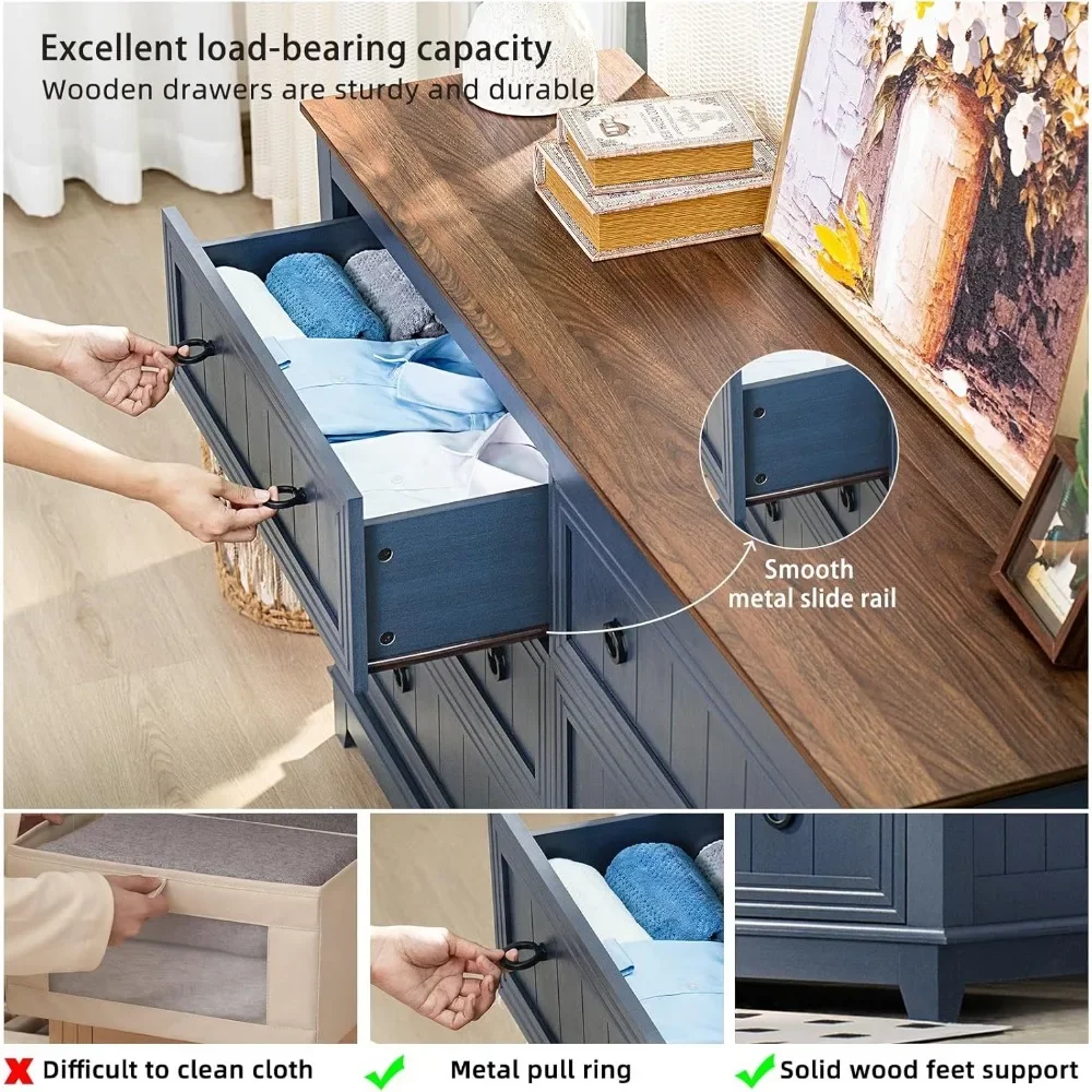 Farmhouse Furniture Set, Nightstands Set, 58 Inch Wide Wood Dresser and 18" Night Stands with Charging Station