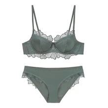 

New Lace Embroidered Ruffled Bra Set French Comfortable Light Breathable Underwear Small Chest Ladies Gathered Bra