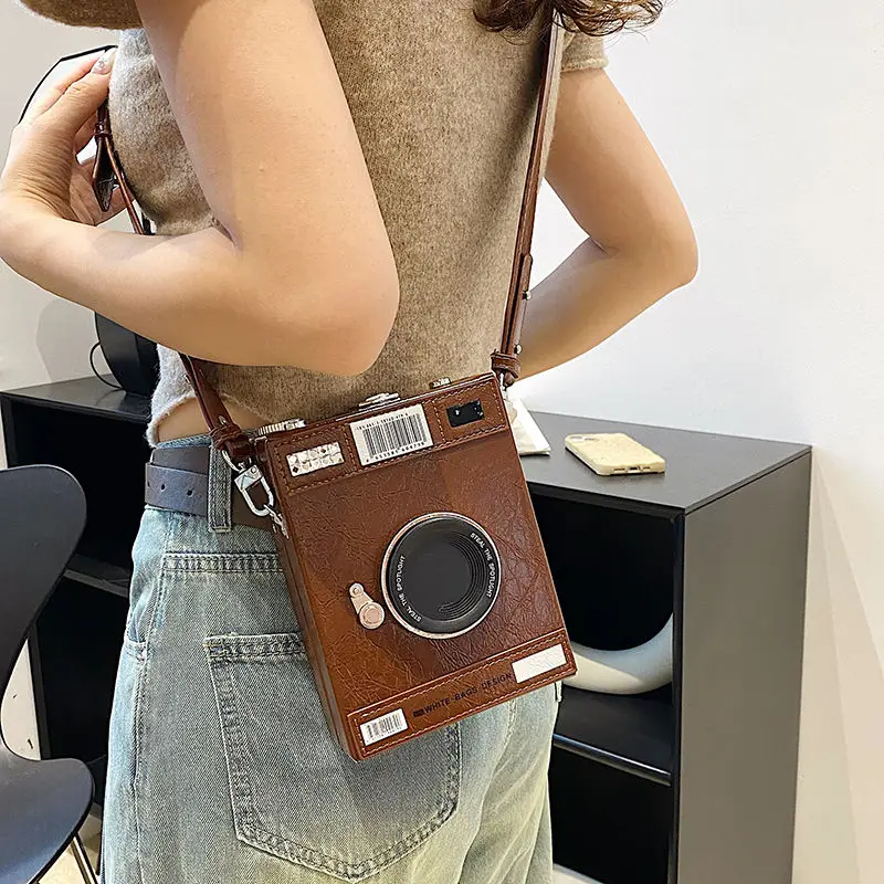 

Retro College Students Saddle Women Camera Creativity Portable PU Leather Phone Purse Crossbody Satchel Cute Designer Luxury Bag