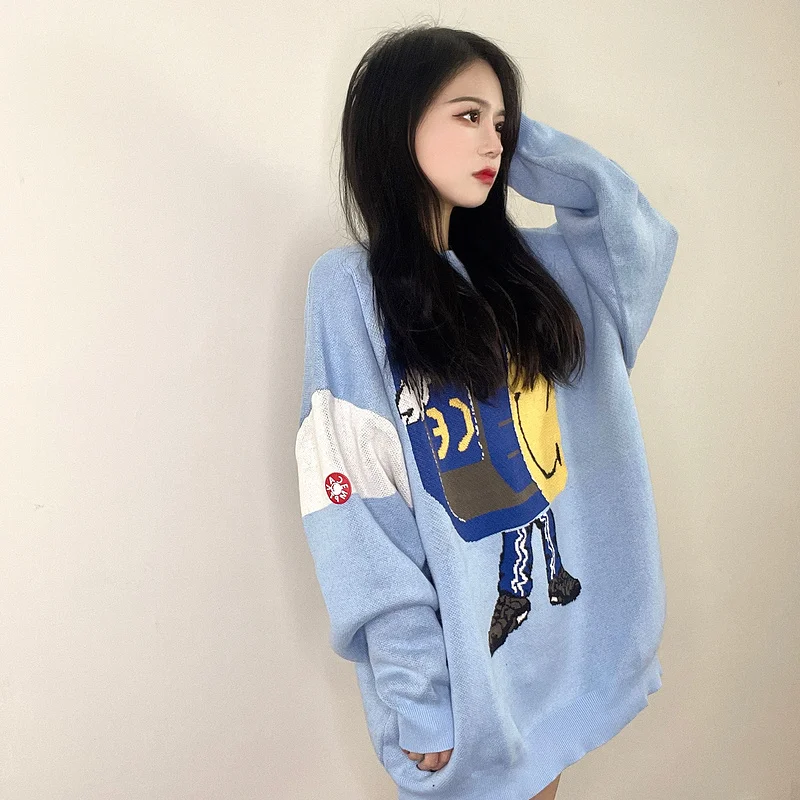 Blue CAVEMPT C.E Cartoon Pattern Sweater Men Woman 1:1 Top Quality Crewneck Jacquard Cav Empt Pullovers winter sweater for men