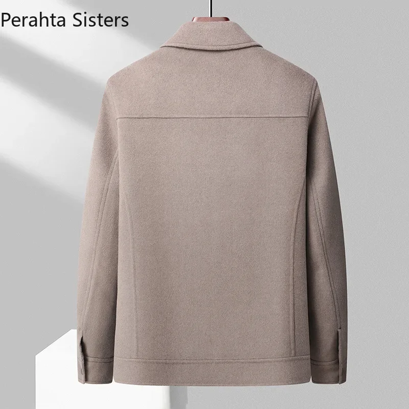 Brand Luxury 100% Wool Jacket For Men Autumn Winter Lapel Zipper Hand-Sewn Double-Sided Woolen Jackets Korean Man Clothing 4
