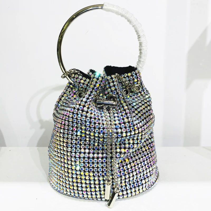 thumbnail image 1 of Mini bolso de noche para mujer, bolso de mano y monedero de diseñador de lujo, novedad de 2023, bolsos tipo cubo con cadena de diamantes de imitación brillantes y metálicos, 1 of 5