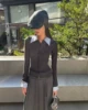 Openyy striped splicing fake two-piece slim fit knitted cardigan sweater wool base sweater 3