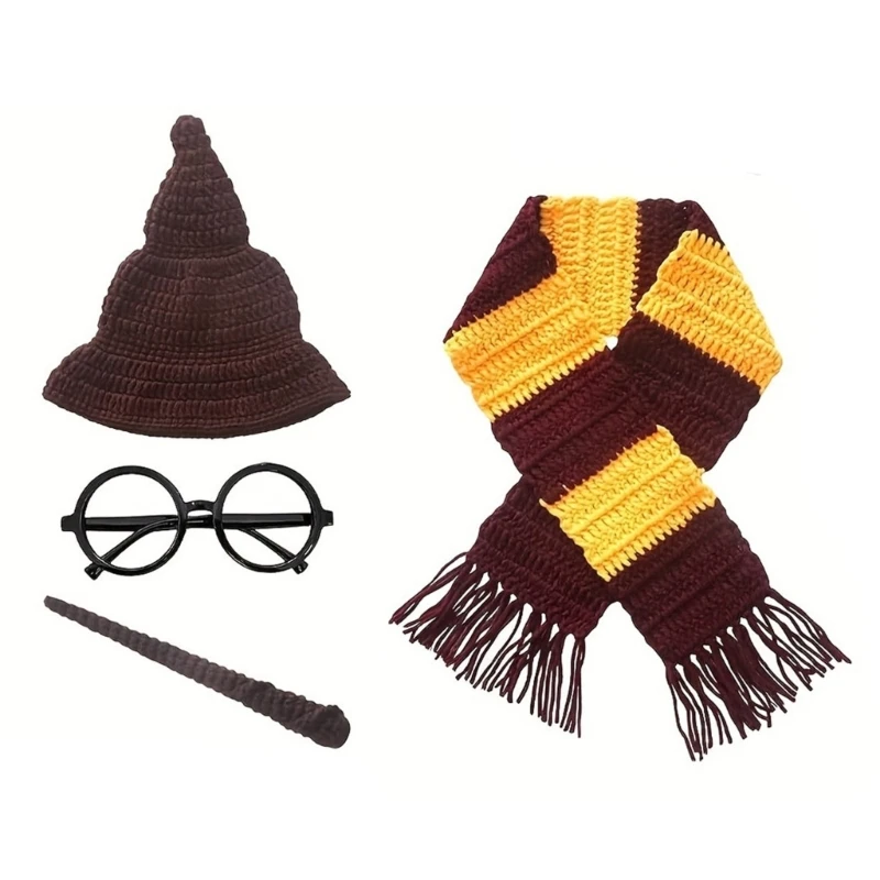 

Baby Photo Costume Wizard Hat Glasses Scarf Newborn Photo Props Photoshoot Clothing Infant Skin-Friendly Photo Outfit