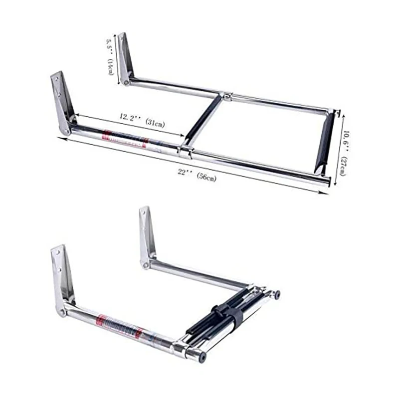 2 Step 600*270 mm Stainless Steel Marine Boat Telescoping Ladder Swim Over Platform Folding Ladders swim