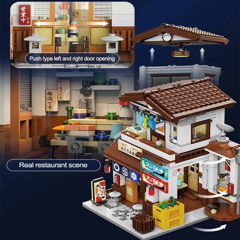 Cada LED City Japanese Style Canteen House Architecture Building Blocks Late Night Canteen Figures Bricks Toys for Kid Gifts 5