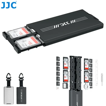 JJC 메모리 카드 케이스 팝업 디자인 SD 마이크로SD 카드홀더, 카라비너 포함, 4 SD + 12 마이크로 SD/TF + 2 나노 SIM/ NM 카드, 18 슬롯