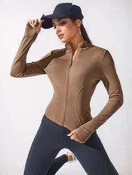 2024 Women's Slim Fit Yoga Sports Jacket with Zipper - S (Coffee)
