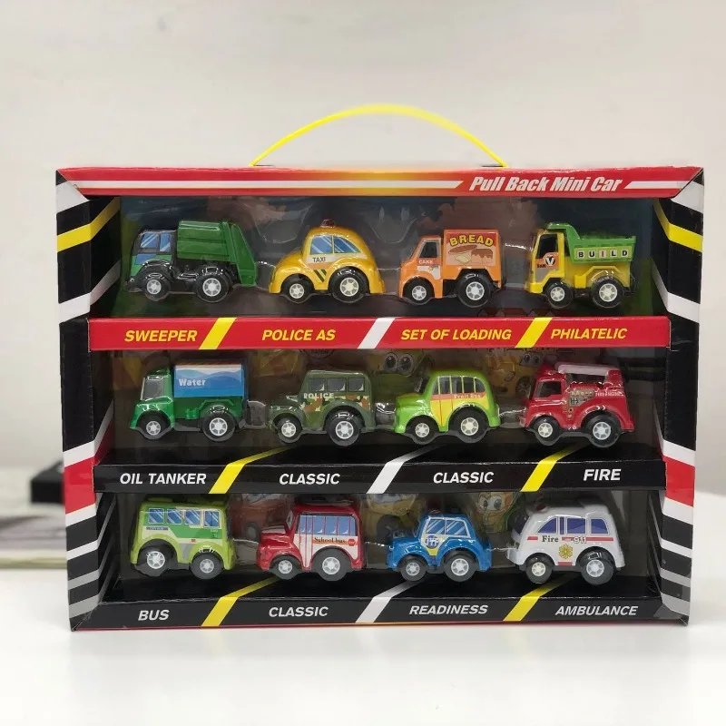

12Pcs/Set Mini Plastic Toy Car Children Pocket Car Inertia Small Engneering Truck Toy Boys Birthday Gifts Kids Vehicle Toys