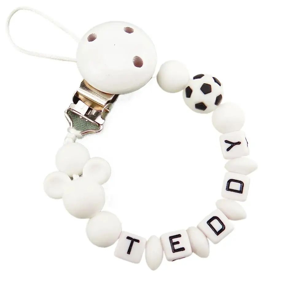 Handmade Custom Name DIY Football Baby Pacifier Clip Silicone Chain Anti - Drop Soother Holder