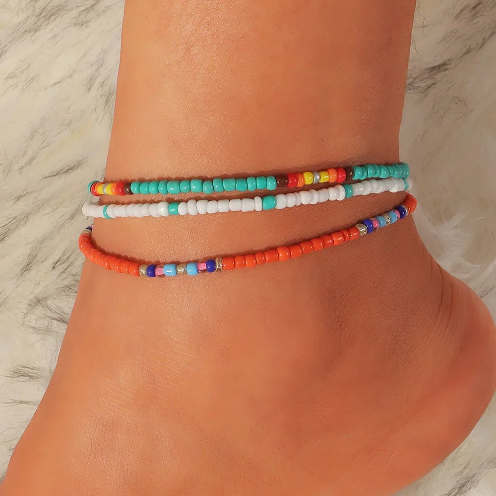 3pcs/set Bohemian Colorful Beaded Beads Anklets Women Summer Ocean Beach Handmade Ankle Bracelet Foot Leg Beach Jewelry Gift bead bracelet beads anklet fashion accessories
