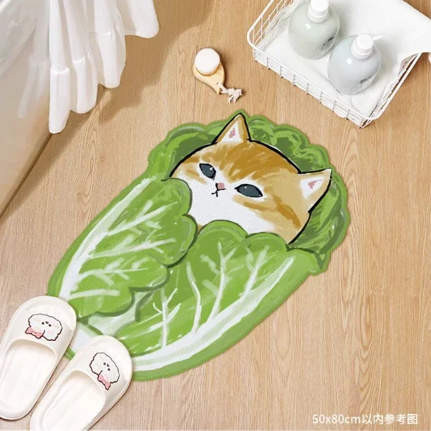 VIKAMA Niedlicher Katzen-Teppich, weicher, saugfähiger Badvorleger, rutschfester Teppich für Badezimmer, Schlafzimmer, Wohnzimmer – Detail 2