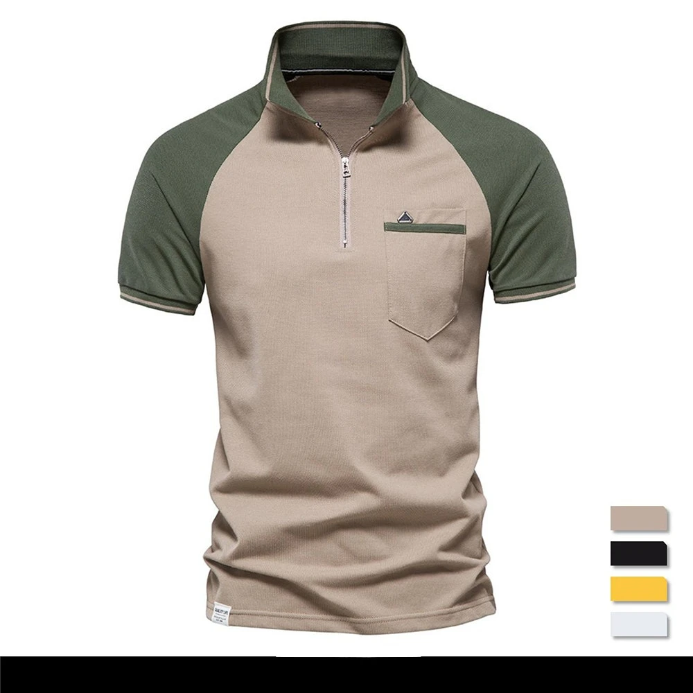 

MATA FETYAN Army airsoft Military Men's Cotton Zipper Short Sleeve Polos Fashion Social Casual HIGHT Quality Tee Shirt