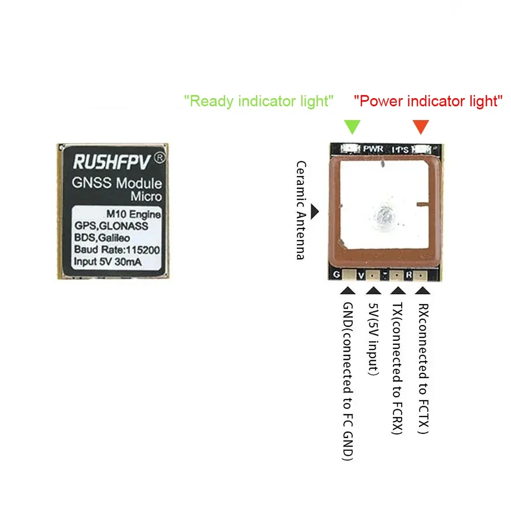 Module GPS RUSHFPV GNSS Micro/Mini/Pro M10 double protocole pour drone FPV