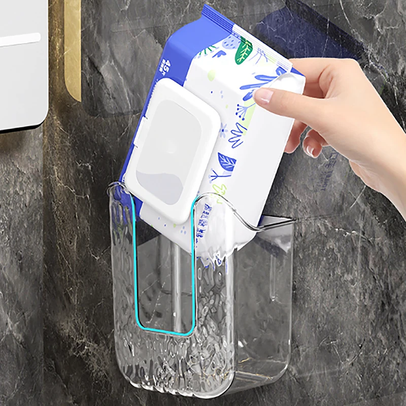 Plastic Wall Mounted Tissue Box Upside Down Punch Free Napkin Container Self-adhesive Space-saving Paper Towel Holder Office paper towel holder tissue holder