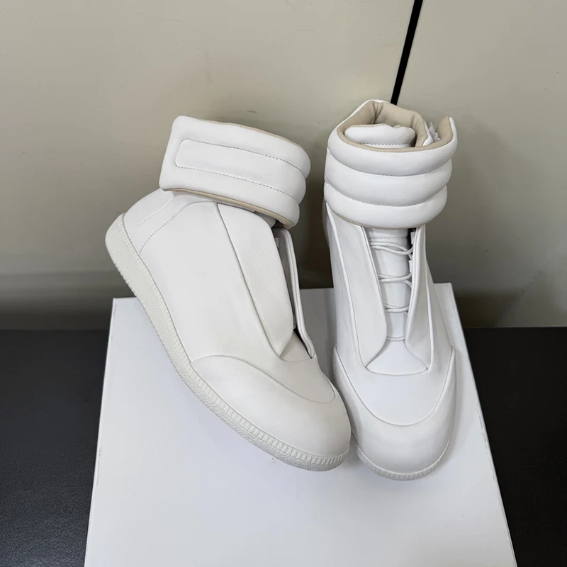 Black Fashionable Men's Flat High Top Made Of Genuine Leather Material, Black/White Street Style Casual Shoes_vogvips.com