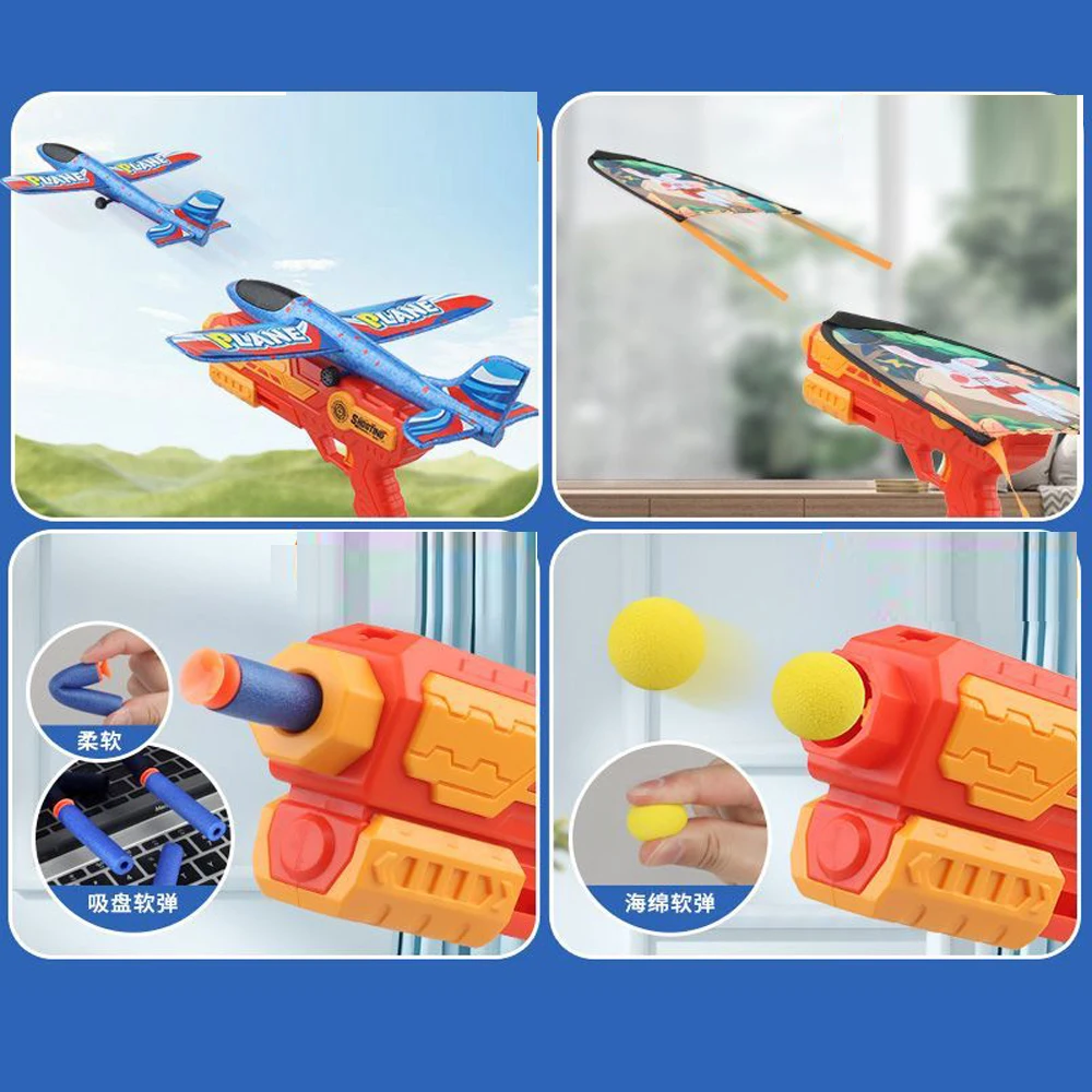 20M Shooting Foam Plane Gun Launcher Catapult Glider Airplane Gun Toy Soft Bullet Ball Gun Kite Fly Toys Children Outdoor Game 5