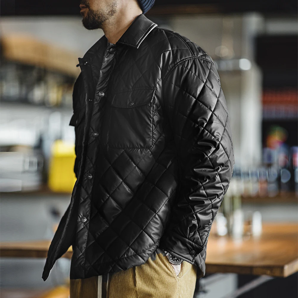 Maden Retro Loose Fit Cotton-padded Coat Quilted Diamond Grid Jacket Collar Warm Versatile Men's Outerwear Autumn and Winter cotton jacket
