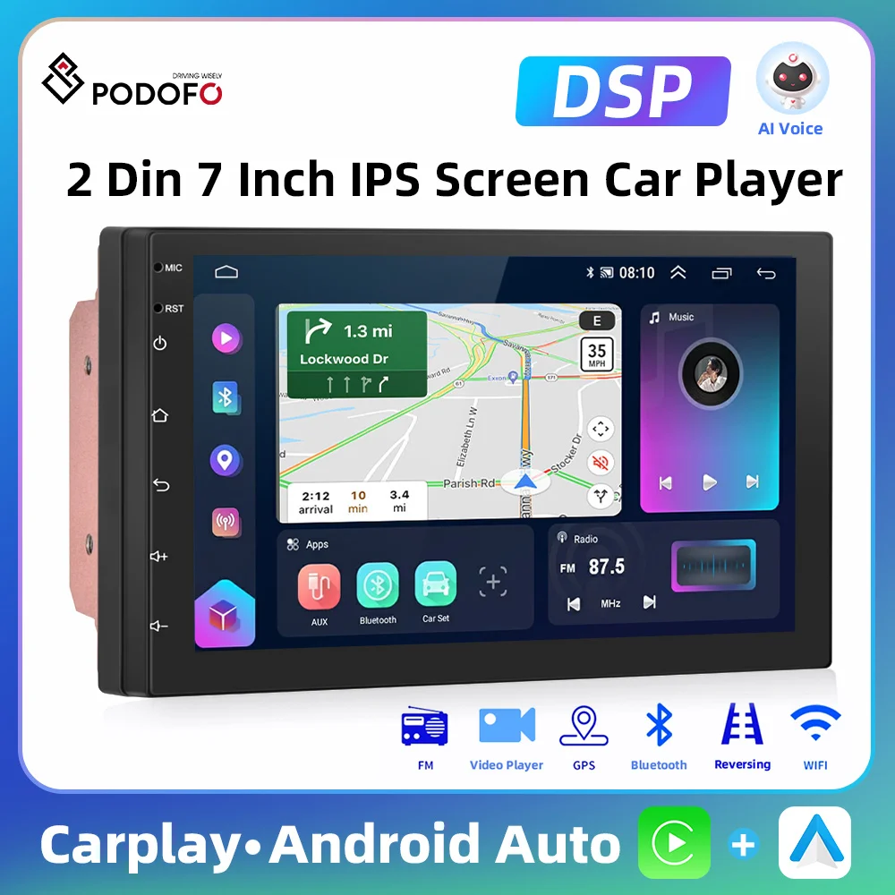 Podofo-MP5-8-128G-Car-Stereo-Radio-Android-10-7-2-Din-GPS-Navigation ...