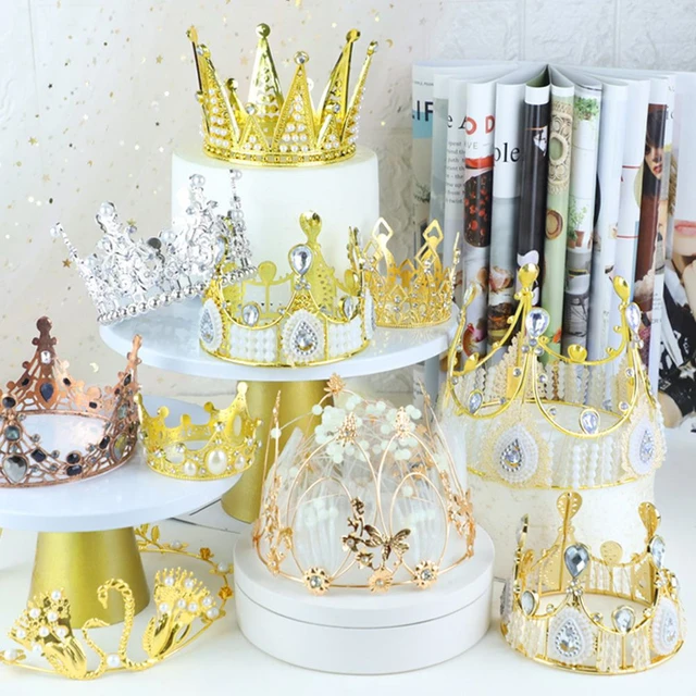 Matte Gold Metal Princess Crown Cake Topper, Wedding Cake Decor 2