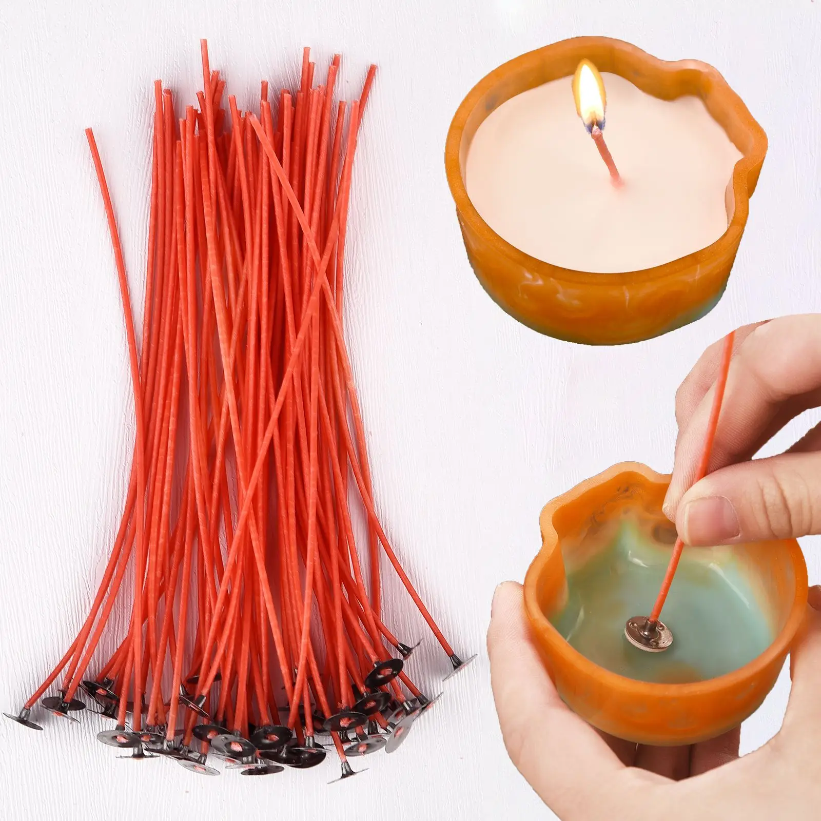 100Pcs Cotton Candle Wicks Pre-Waxed for Candle Making Candle DIY Thick  Candle Wick with Base