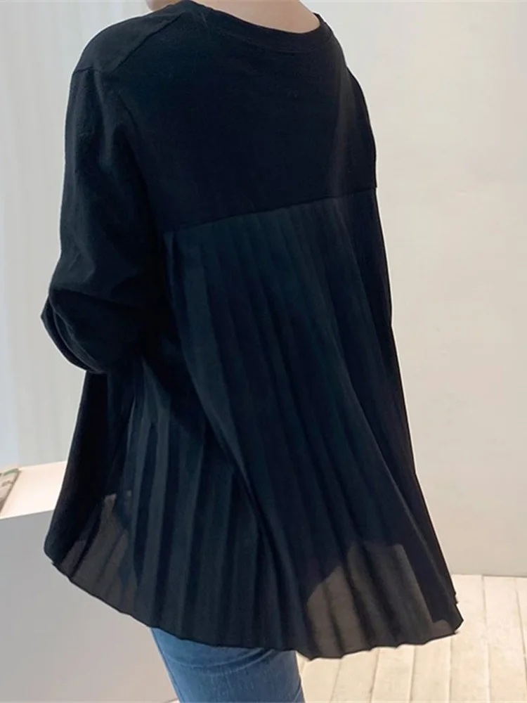 

Плиссированная футболка с круглым вырезом и длинным рукавом, свободная талия, хлопковые топы для женщин, лето 2022, женская модная белая одежда G313