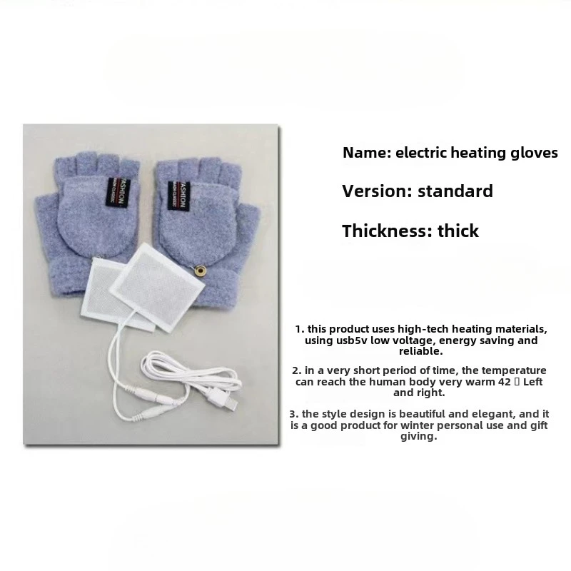 USB Heating Gloves Double-Sided Heating Gloves Outdoor Warmer Gloves Washable Rechargable MittensThermal Fingerless Hand Gloves 4