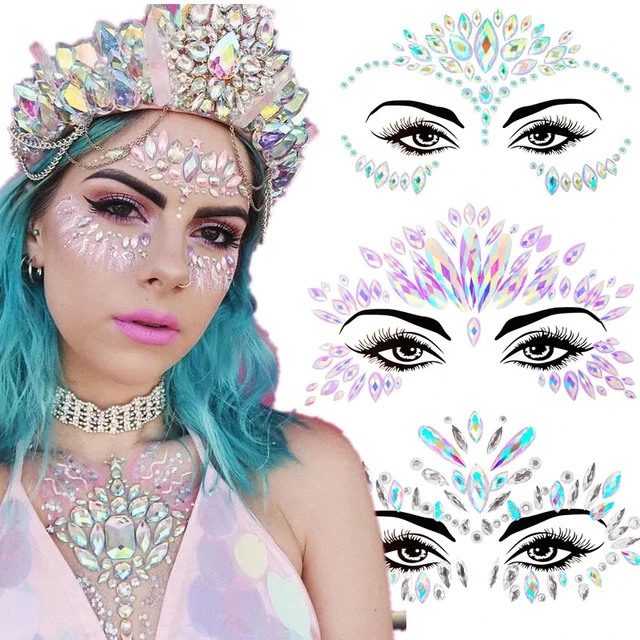 3D sexy Gesicht Tattoo Aufkleber temporäre Tattoos Glitzer gefälschte Tattoo  Strass Maskerade für Frauen Party Gesicht Juwelen Tattoo - AliExpress