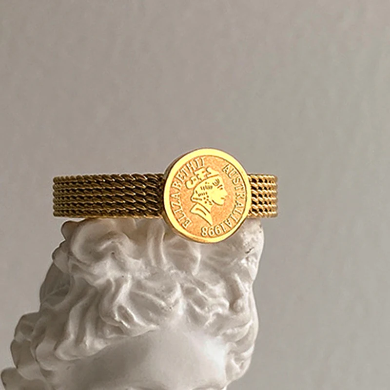 316L Stainless Steel Filled With 14K Real Gold Portrait Face Rings For Women High Quality Jewelry Gypsophila Special Party Gift