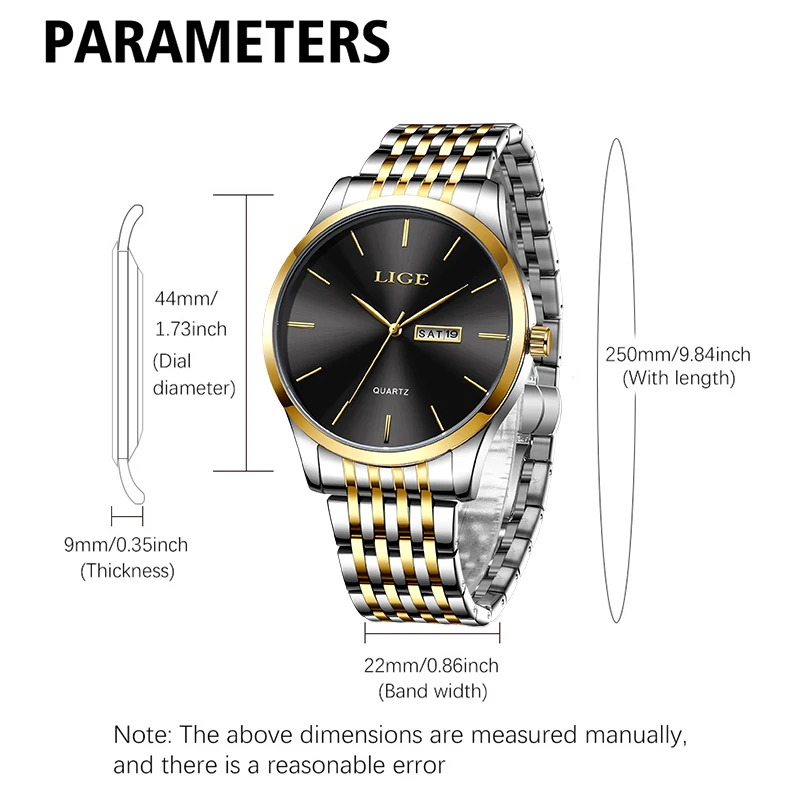 LIGE Fashion Luxury Quartz Man Watch Stainless Steel Band Business Watch for Men Simple Casual Waterproof Week Wristwatch Clocks