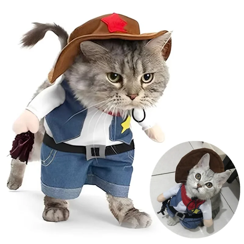 Pet Dog Cat Costume Cowboy Jeans Hoodie Shirts Halloween Costume Jumpsuit Puppy Clothes Funny Coat pet clothes